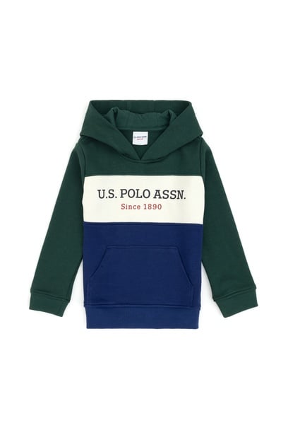 Erkek Çocuk Koyu Yeşil Basic Kapüşonlu Sweatshirt
