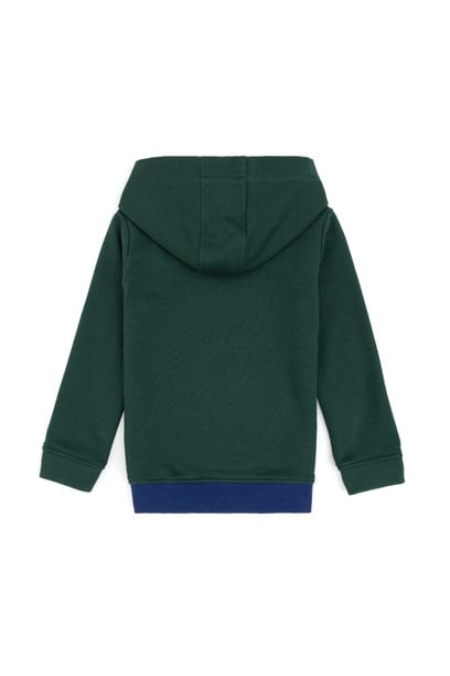 Erkek Çocuk Koyu Yeşil Basic Kapüşonlu Sweatshirt