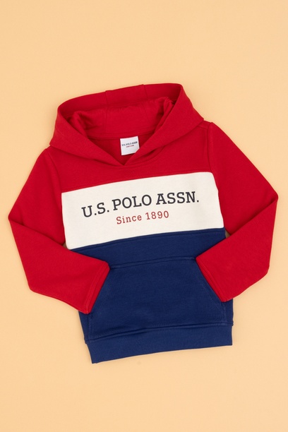 Erkek Çocuk Kırmızı Basic Kapüşonlu Sweatshirt