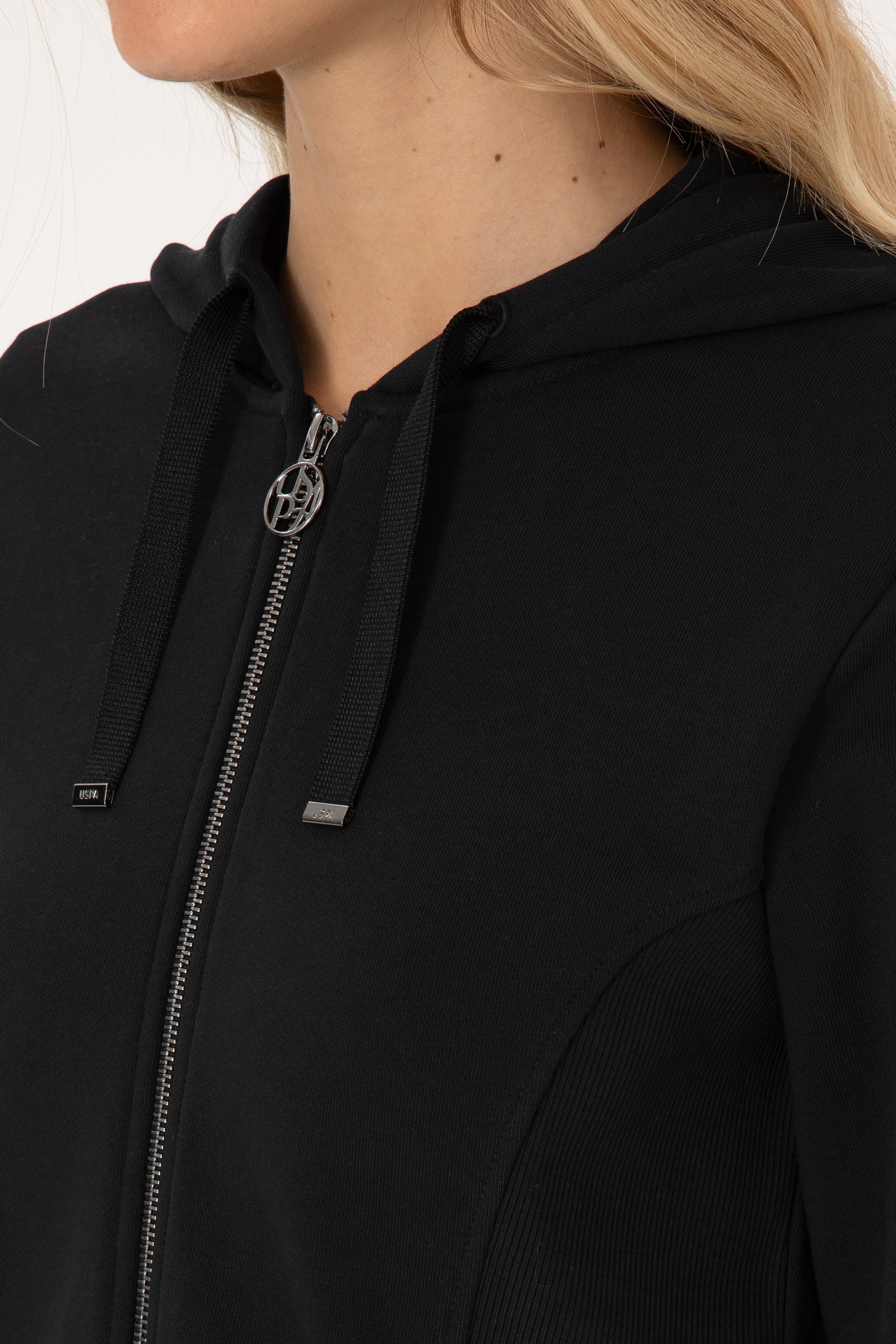 Kadın Siyah Fermuarlı Kapüşonlu Sweatshirt - Image 7