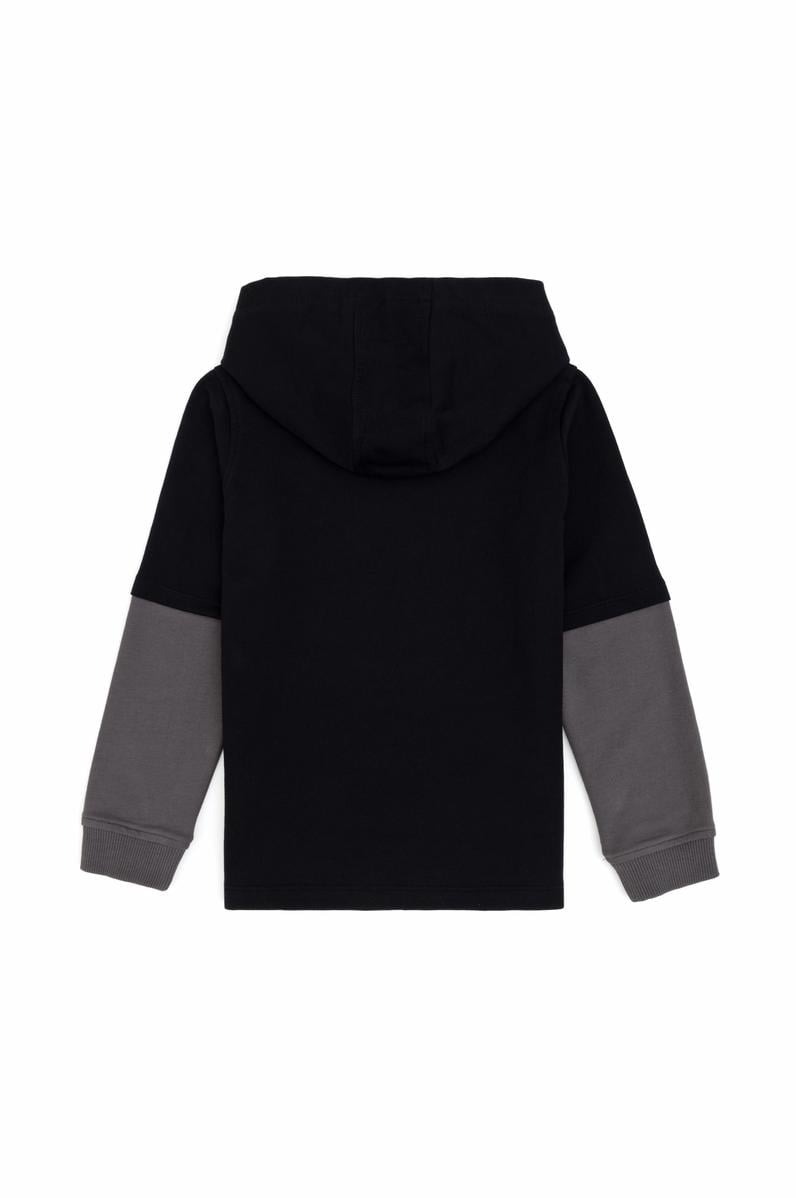 Erkek Çocuk Siyah Kapüşonlu İnce Sweatshirt