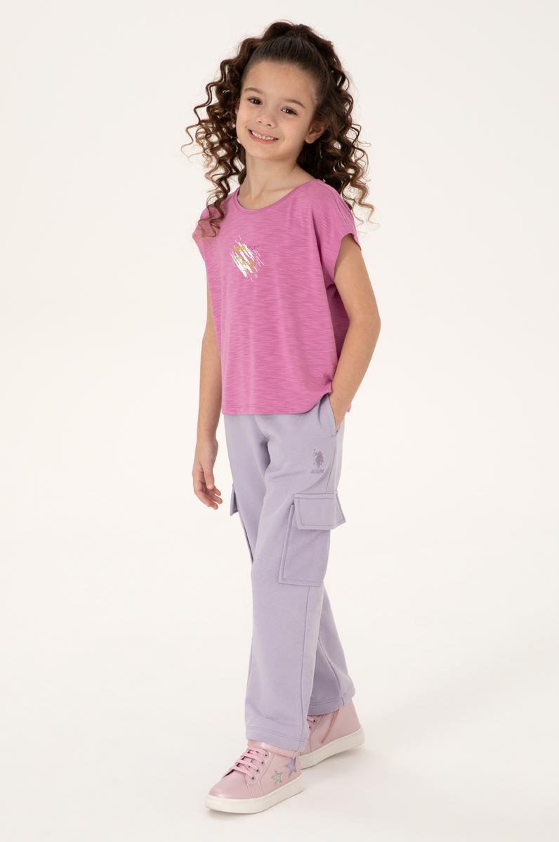 Kız Çocuk Menekşe Bisiklet Yaka Tişört