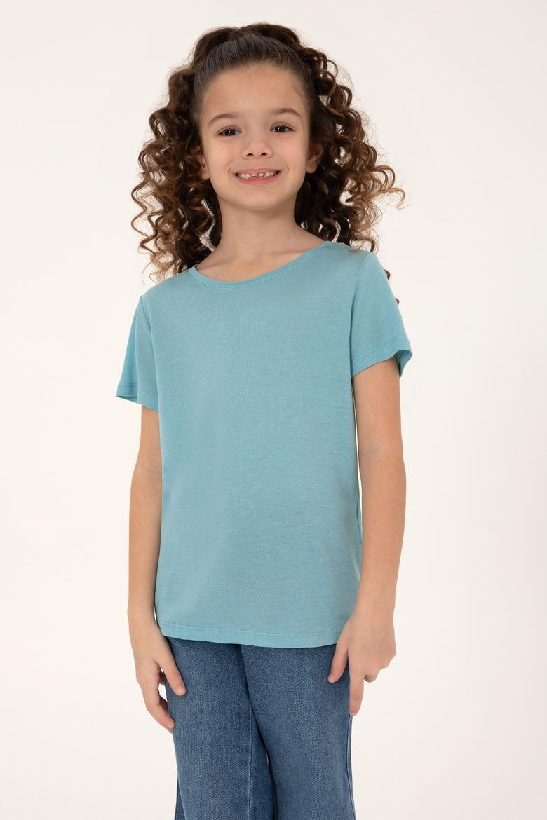 Kız Çocuk Mint Bisiklet Yaka Örme Tişört
