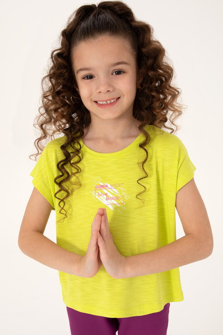 Kız Çocuk Fıstık Yeşili Bisiklet Yaka Tişört