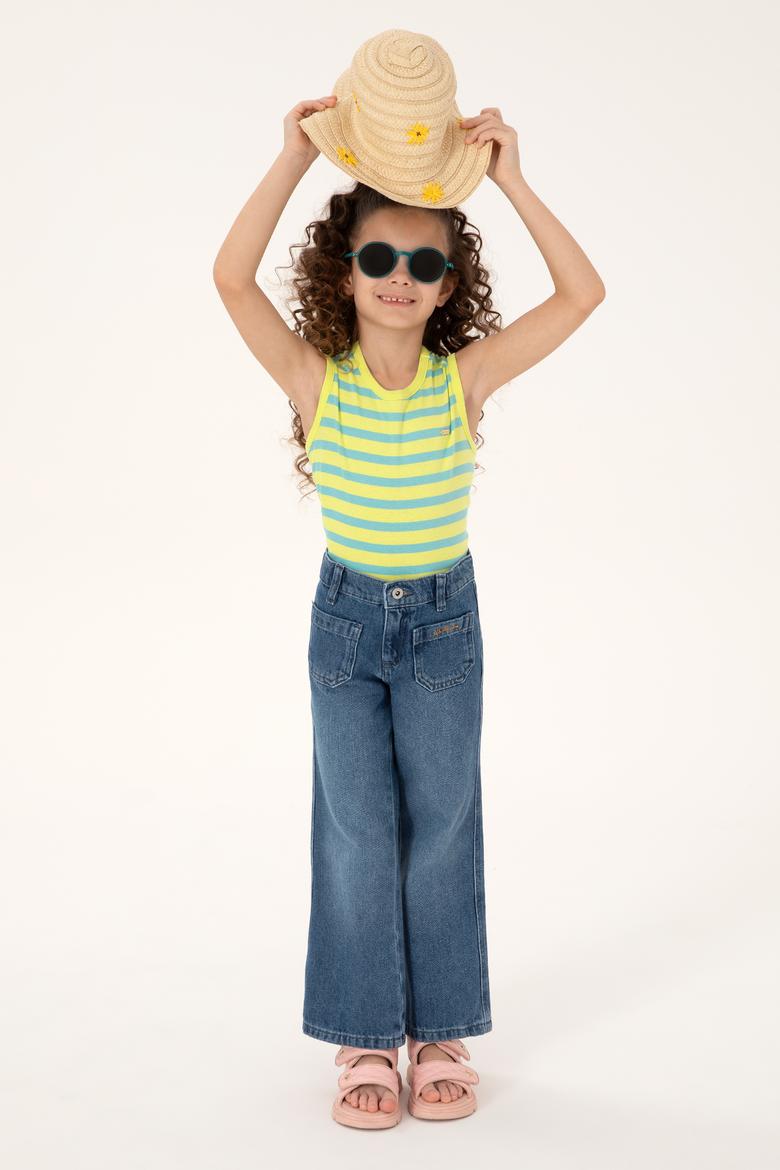 Kız Çocuk Fıstık Yeşili Bisiklet Yaka Kolsuz Tişört - 50288431038