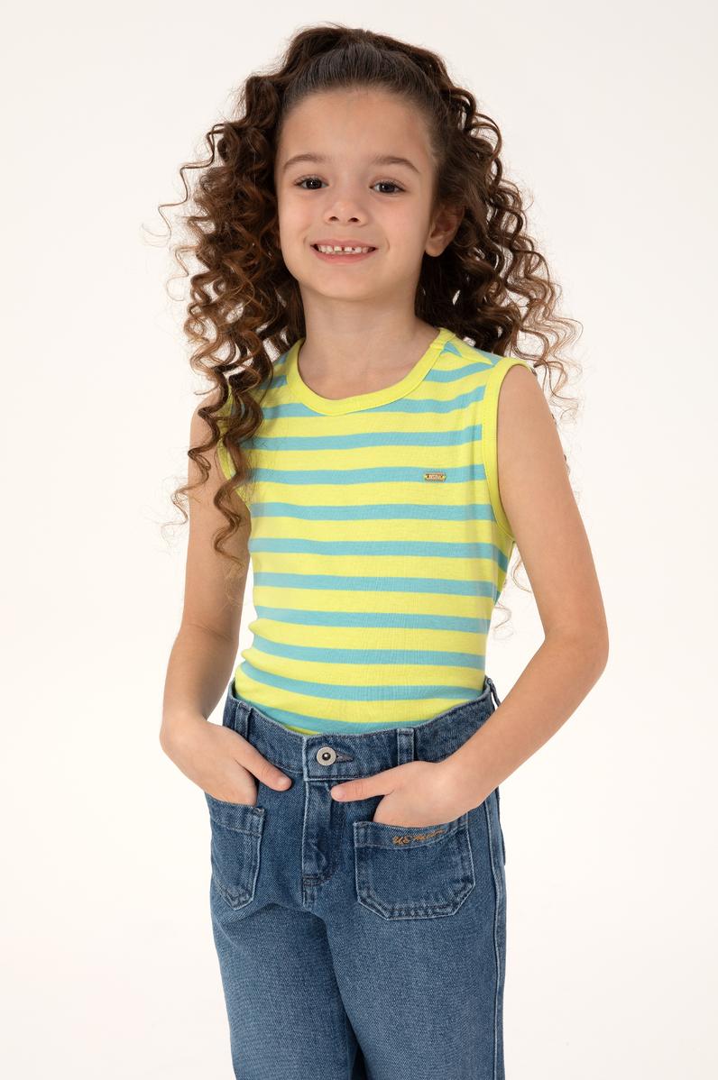 Kız Çocuk Fıstık Yeşili Bisiklet Yaka Kolsuz Tişört