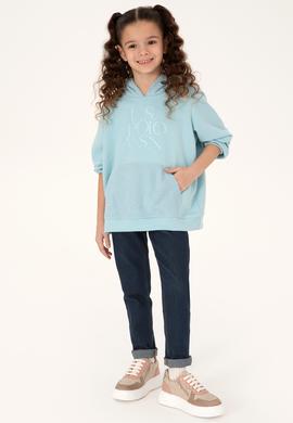 Kız Çocuk Su Yeşili Kapüşonlu Sweatshirt - 50290722007