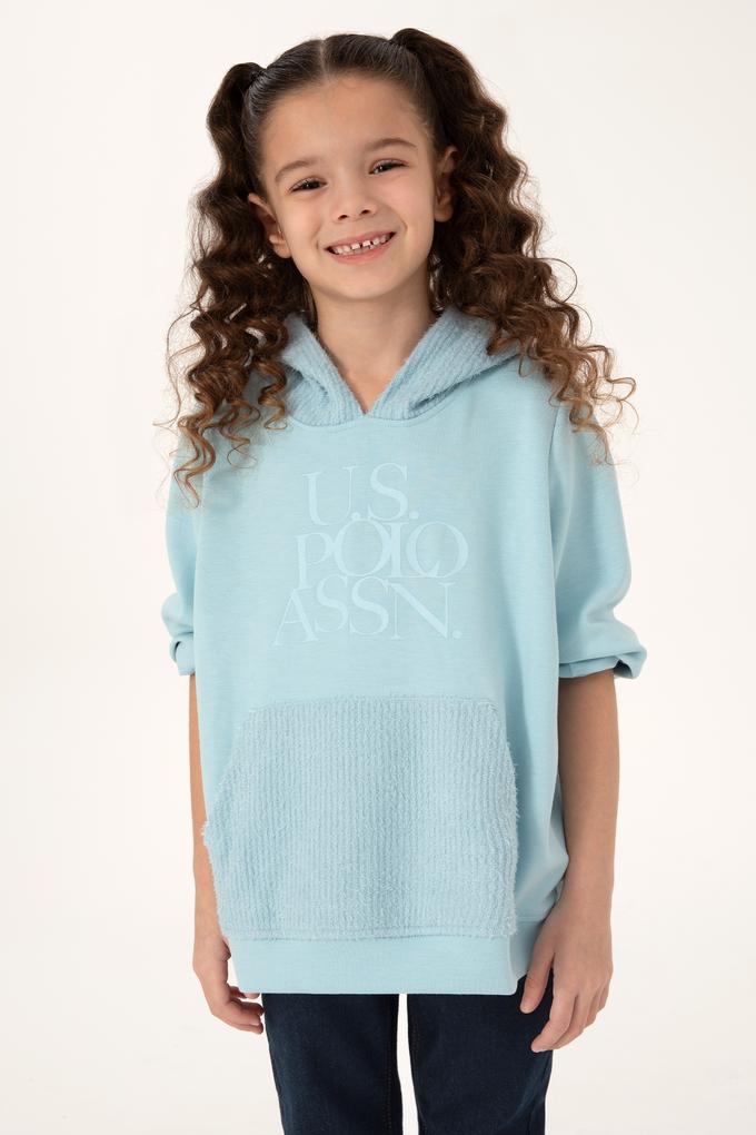 Kız Çocuk Su Yeşili Kapüşonlu Sweatshirt