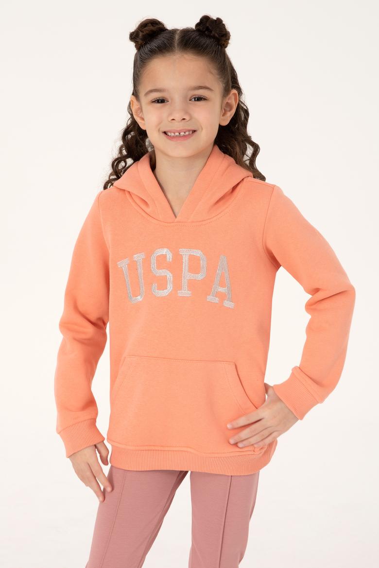 Kız Çocuk Somon Kapüşonlu Basic Sweatshirt