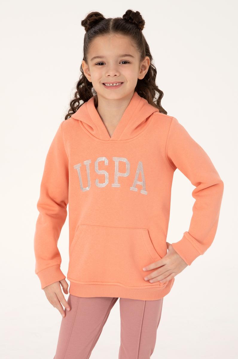 Kız Çocuk Somon Kapüşonlu Basic Sweatshirt