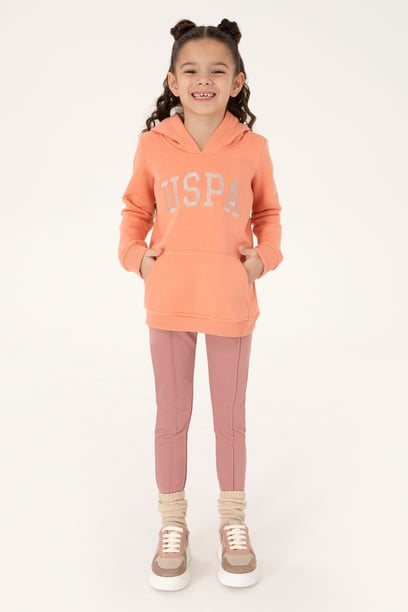 Kız Çocuk Somon Kapüşonlu Basic Sweatshirt