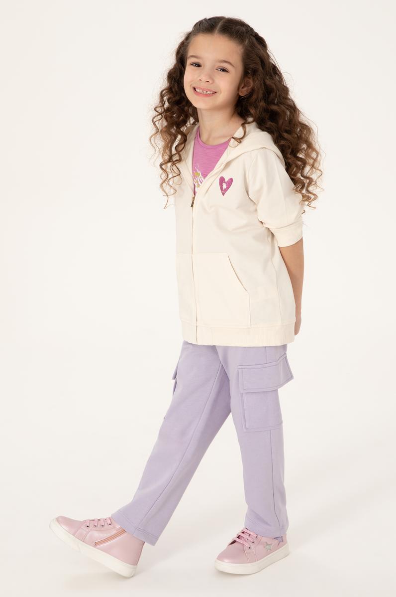 Kız Çocuk Krem Fermuarlı Basic Sweatshirt