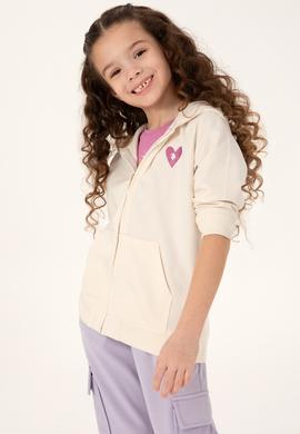 Kız Çocuk Krem Fermuarlı Basic Sweatshirt - 50296390013
