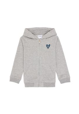 Kız Çocuk Açık Gri Melanj Fermuarlı Basic Sweatshirt - 50296390082