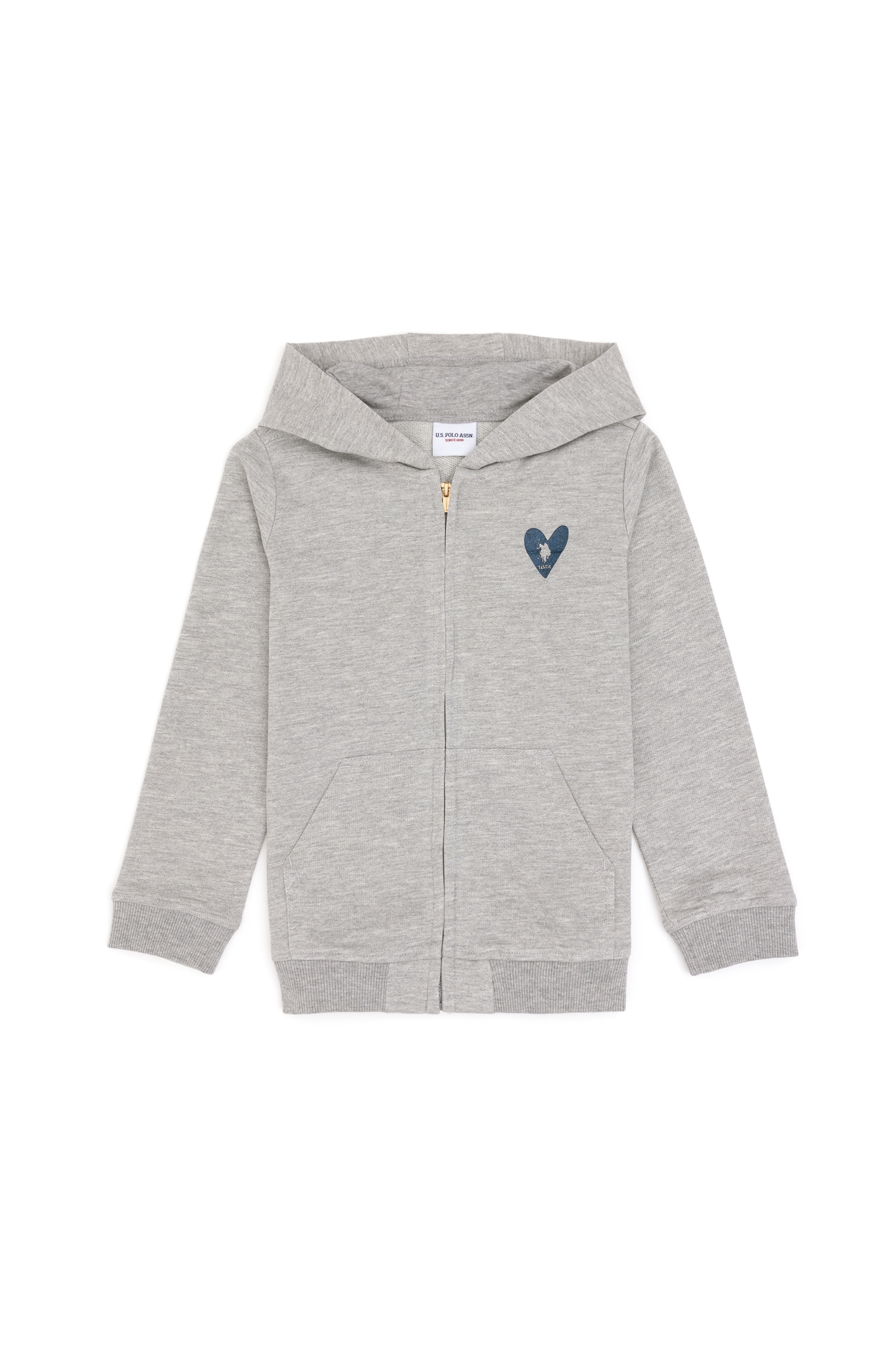 Kız Çocuk Açık Gri Melanj Fermuarlı Basic Sweatshirt - Image 3