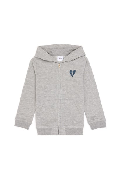 Kız Çocuk Açık Gri Melanj Fermuarlı Basic Sweatshirt