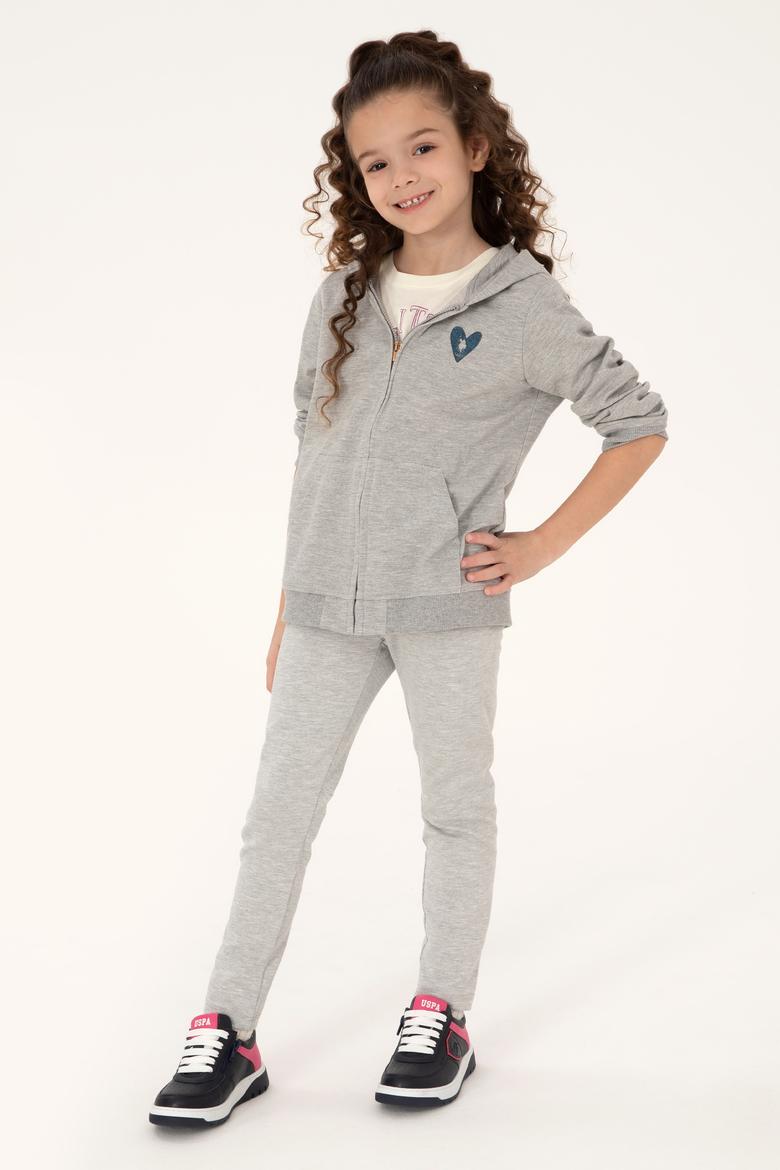 Kız Çocuk Açık Gri Melanj Fermuarlı Basic Sweatshirt - 50296390082