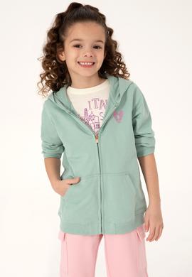 Kız Çocuk Su Yeşili Fermuarlı Basic Sweatshirt - 50296390081