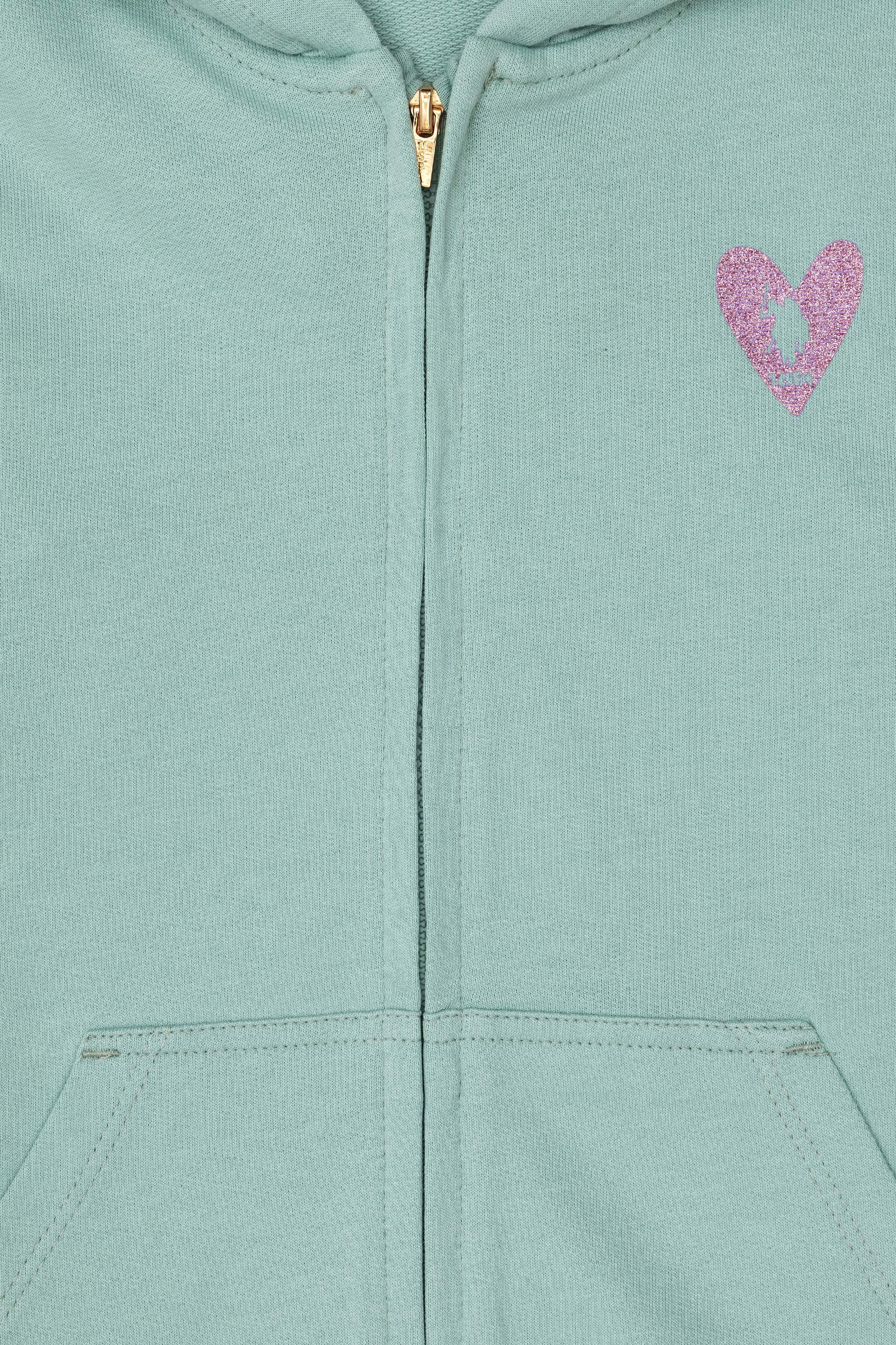 Kız Çocuk Su Yeşili Fermuarlı Basic Sweatshirt