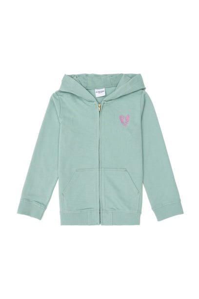 Kız Çocuk Su Yeşili Fermuarlı Basic Sweatshirt