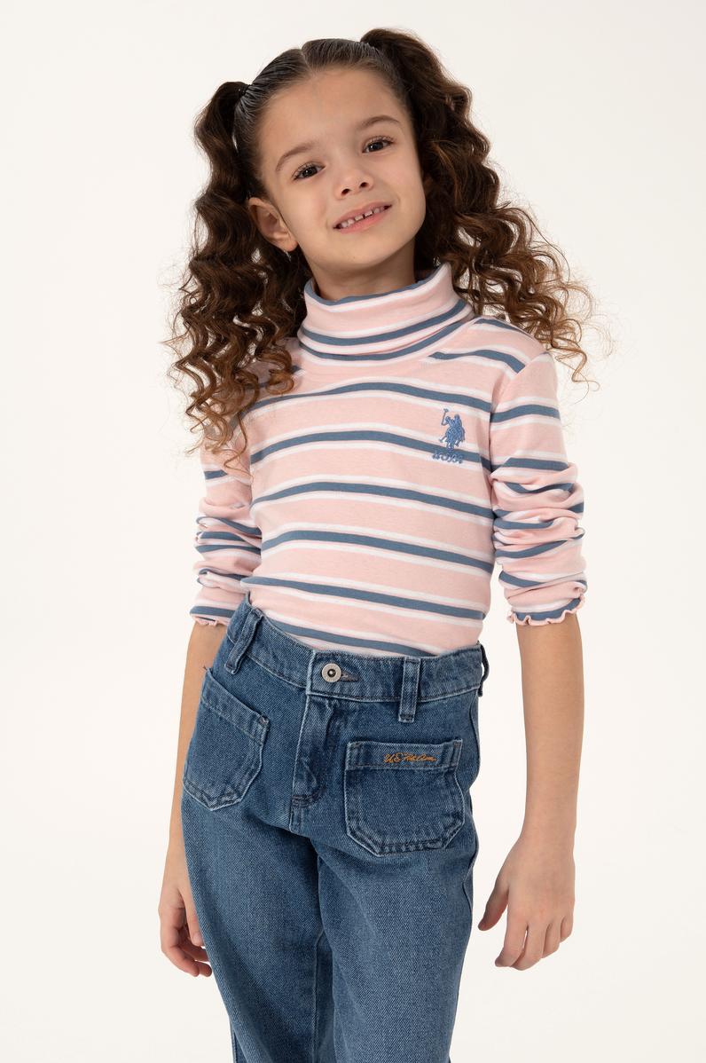 Kız Çocuk Toz Pembe Balıkçı Yaka Sweatshirt