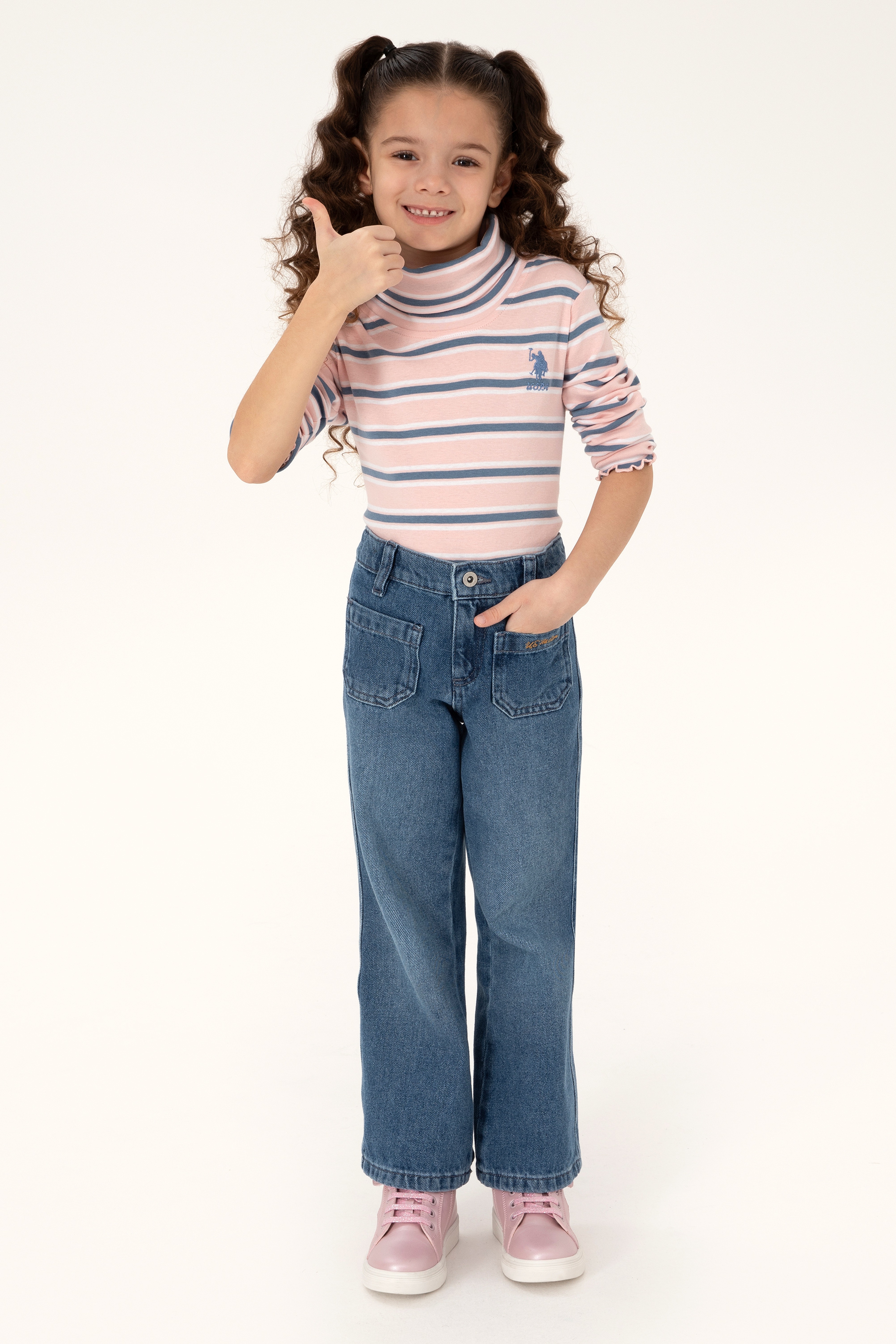 Kız Çocuk Toz Pembe Balıkçı Yaka Sweatshirt - Image 2