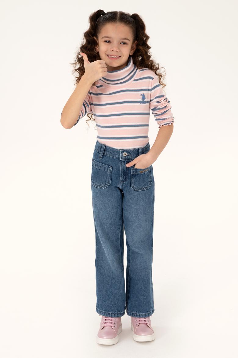 Kız Çocuk Toz Pembe Balıkçı Yaka Sweatshirt - 50296286040