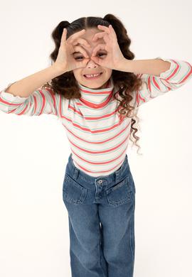 Kız Çocuk Krem Balıkçı Yaka Sweatshirt - 50296286020