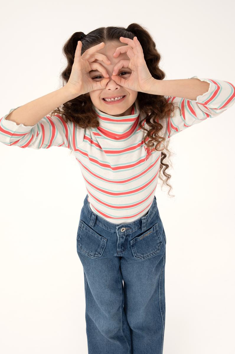 Kız Çocuk Krem Balıkçı Yaka Sweatshirt