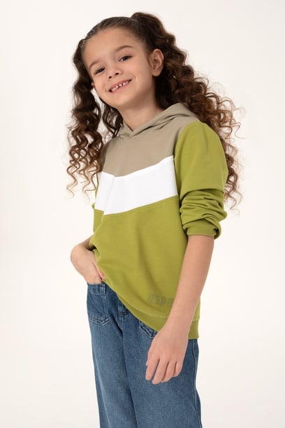 Kız Çocuk Fıstık Yeşili Kapüşonlu Sweatshirt
