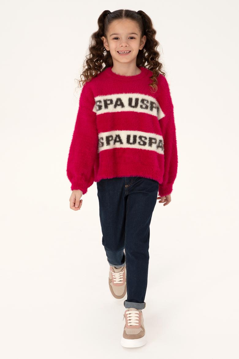 Kız Çocuk Fuşya Bisiklet Yaka Kazak - 50291645009