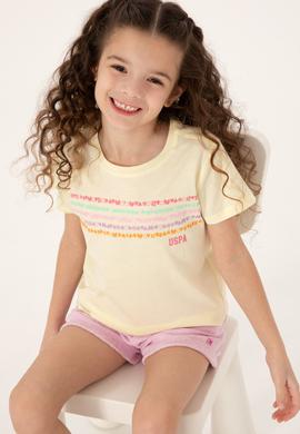 Kız Çocuk Limon Bisiklet Yaka Pamuk Renkli Baskılı Tişört - 50306244063