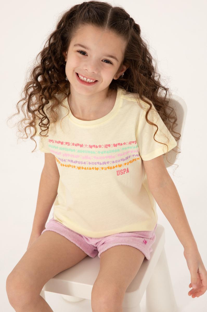 Kız Çocuk Limon Bisiklet Yaka Pamuk Renkli Baskılı Tişört