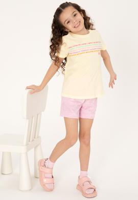 Kız Çocuk Limon Bisiklet Yaka Pamuk Renkli Baskılı Tişört - 50306244063