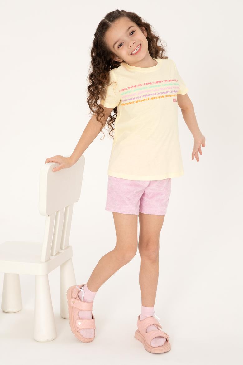 Kız Çocuk Limon Bisiklet Yaka Pamuk Renkli Baskılı Tişört - 50306244063