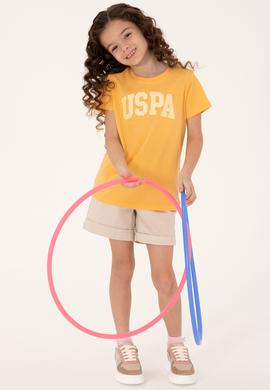 Kız Çocuk Turuncu Bisiklet Yaka Pamuk Simli Uspa Baskılı Basic Tişört - 50306042126