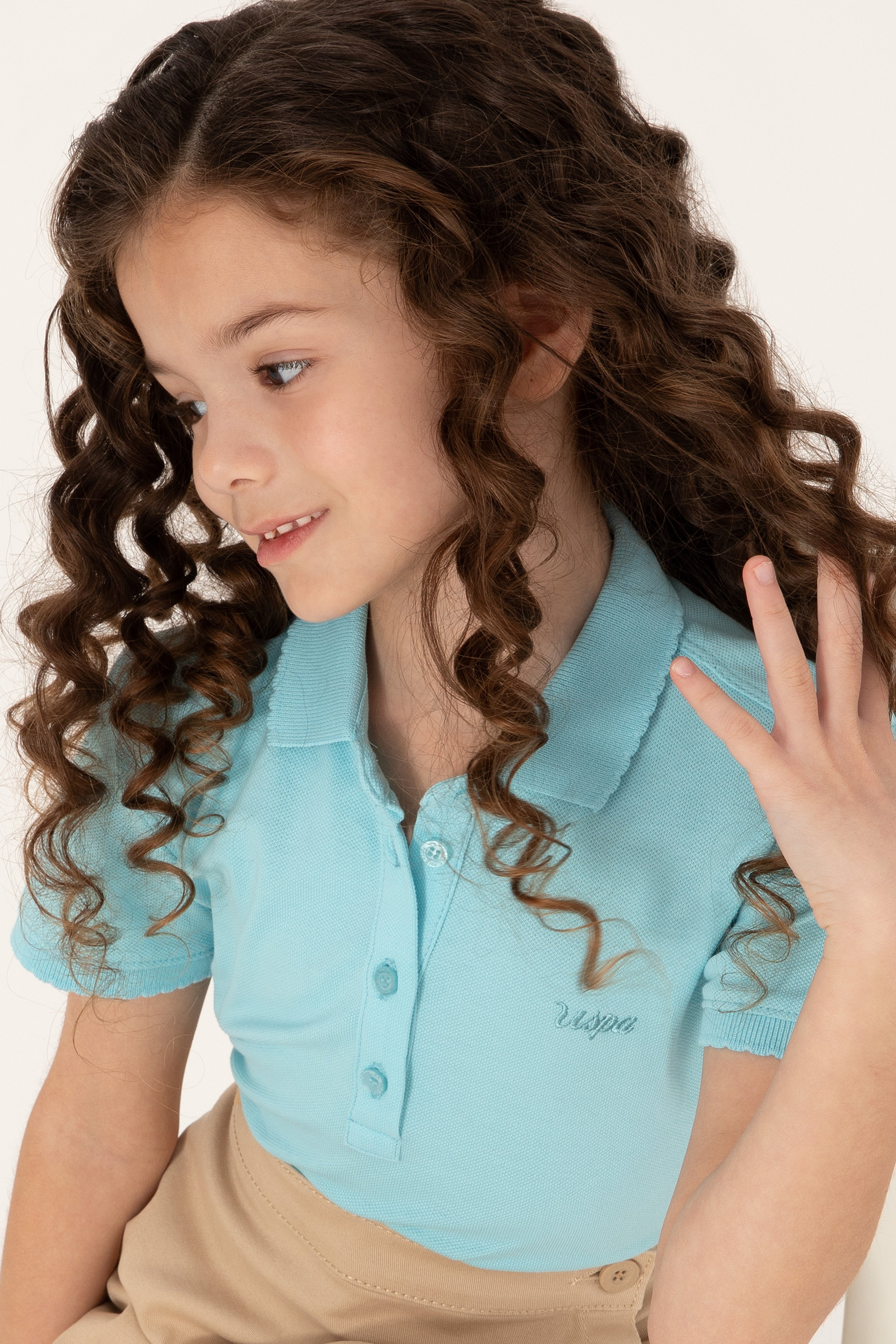 Kız Çocuk Aqua Polo Yaka Basic Tişört - Image 1