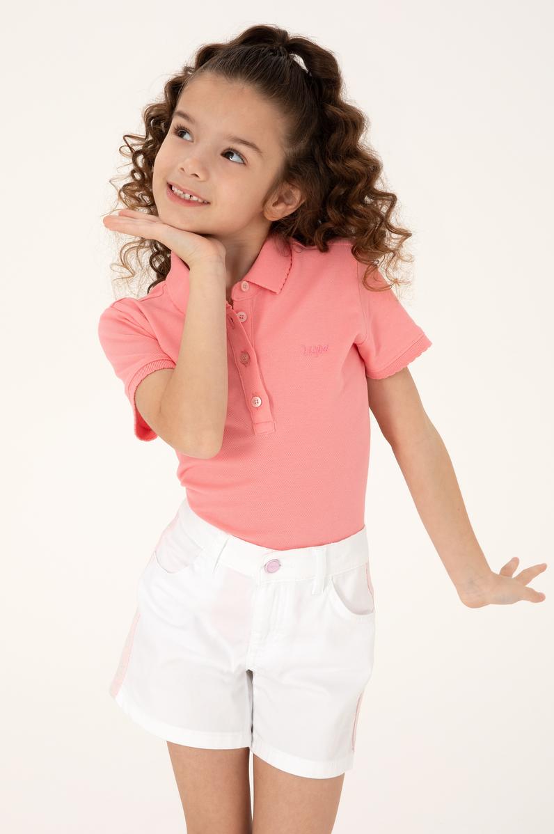 Kız Çocuk Pembe Polo Yaka Basic Tişört