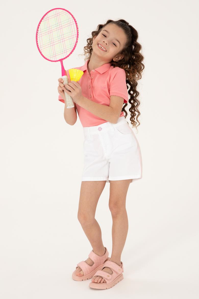 Kız Çocuk Beyaz Biye Detaylı Dokuma Şort - 50300897004