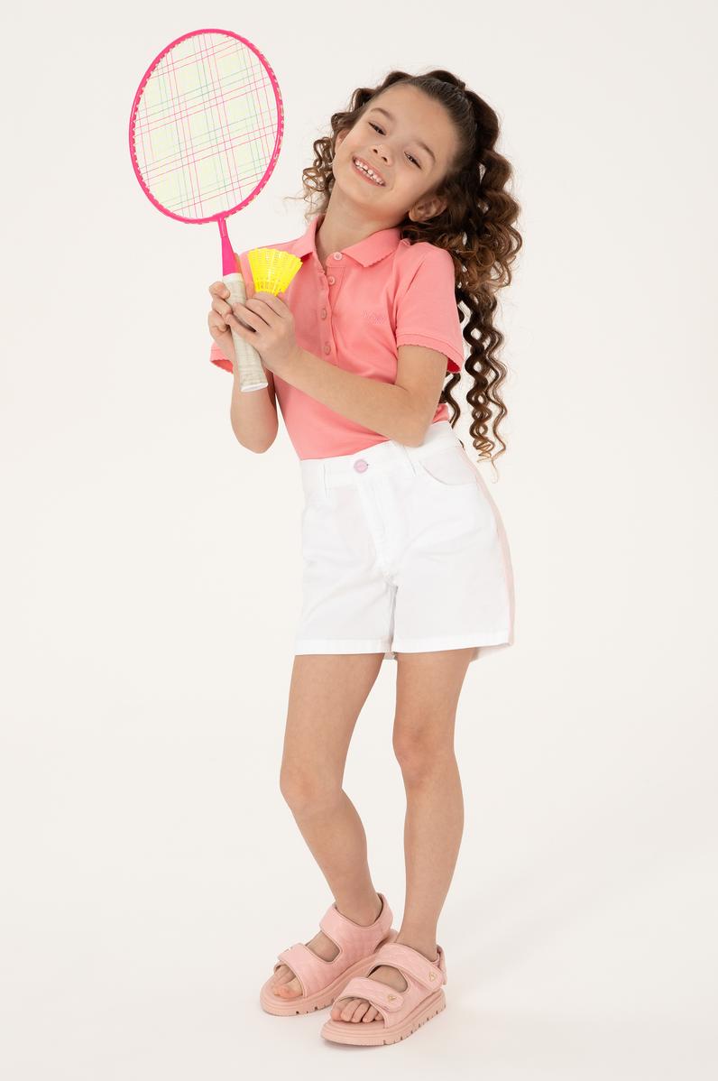 Kız Çocuk Beyaz Biye Detaylı Dokuma Şort