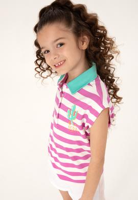 Kız Çocuk Fuşya Polo Yaka Çizgili Kolsuz Tişört - 50306236008
