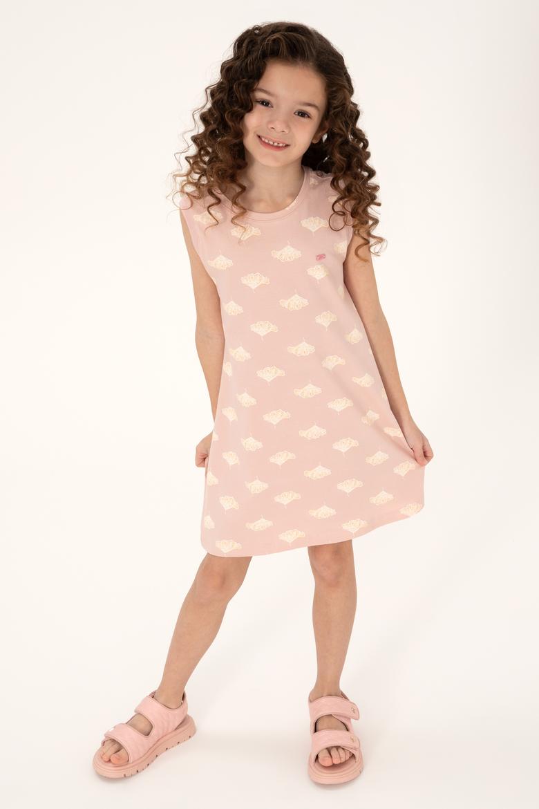 Kız Çocuk Pudra A-Form Bisiklet Yaka Örme Elbise - 50306255003
