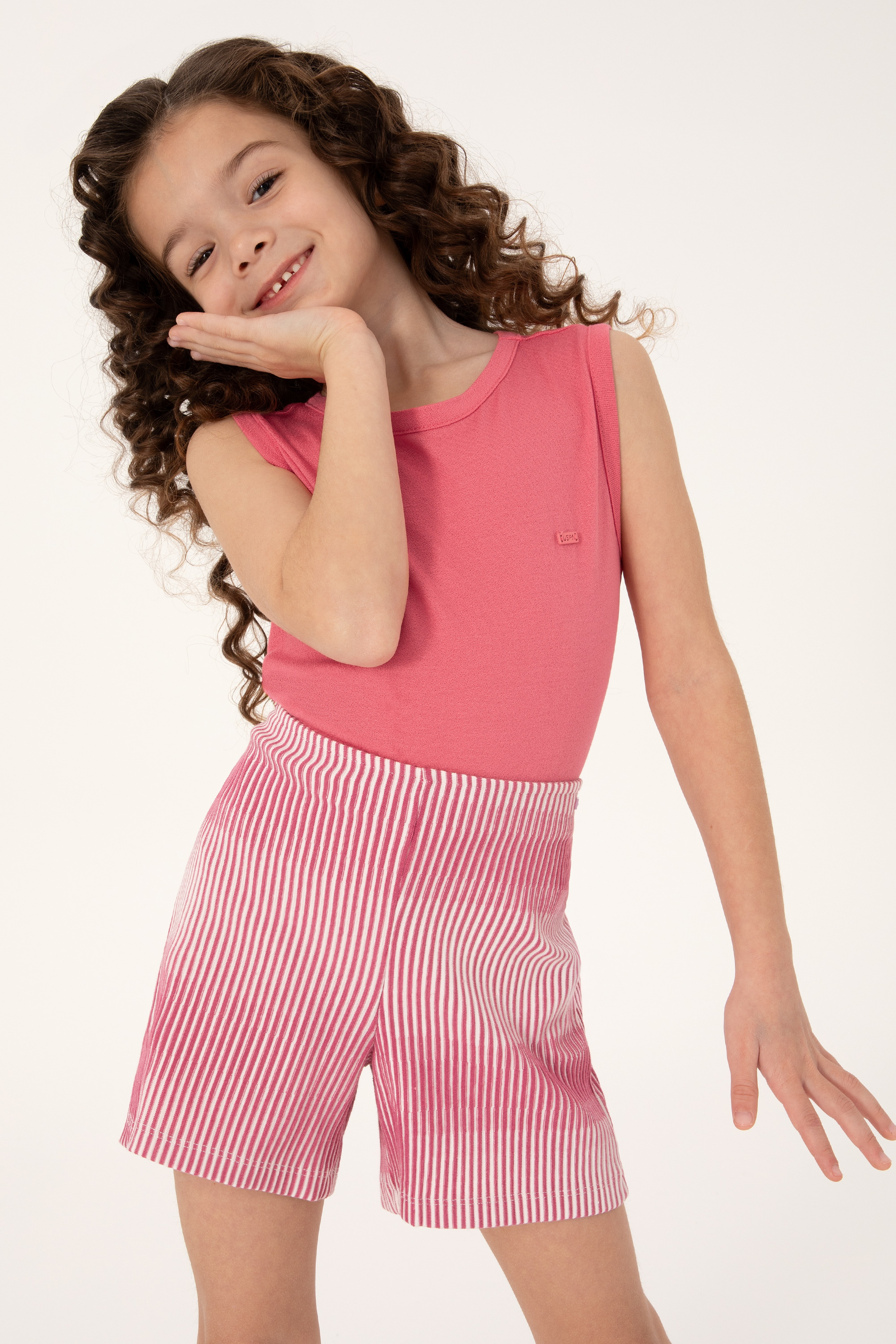 Kız Çocuk Pembe Kolsuz Basic Tişört - Image 1
