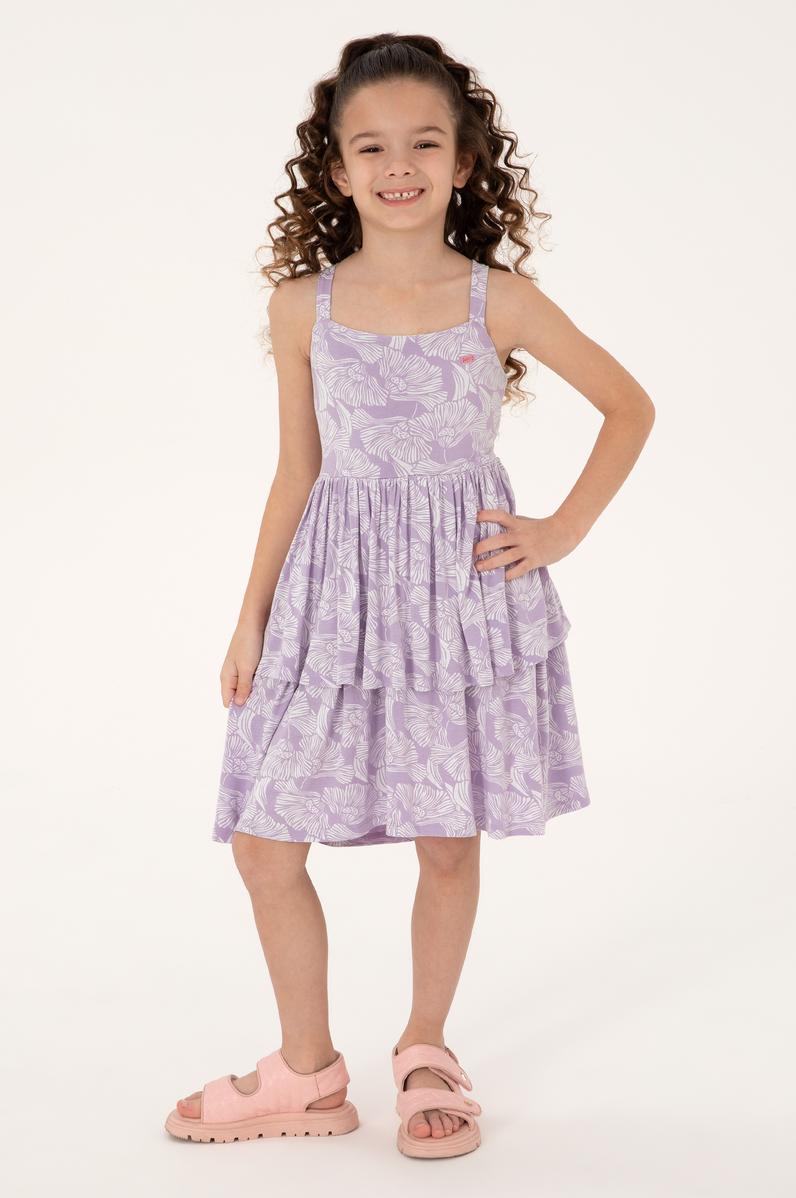 Kız Çocuk Lila Fırfırlı Askılı Örme Elbise