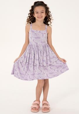 Kız Çocuk Lila Fırfırlı Askılı Örme Elbise - 50306276004