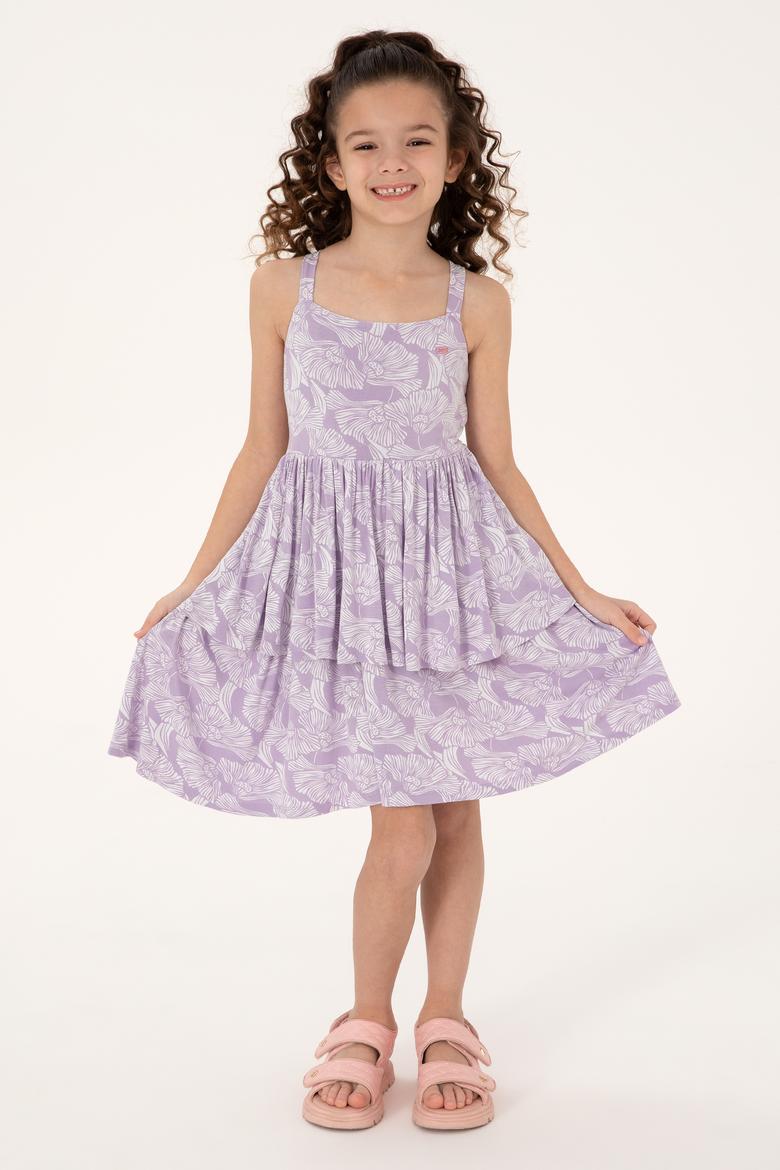 Kız Çocuk Lila Fırfırlı Askılı Örme Elbise - 50306276004