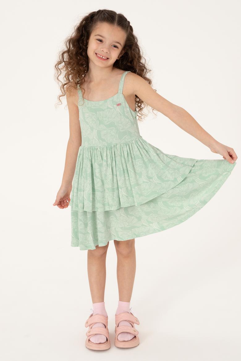 Kız Çocuk Su Yeşili Fırfırlı Askılı Örme Elbise - 50306276016