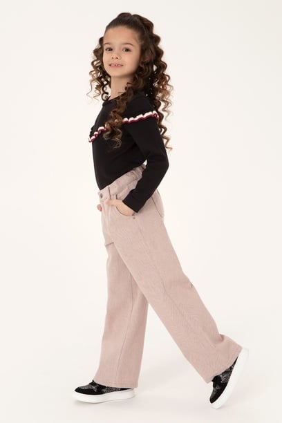 Kız Çocuk Pudra Loose Fit Jean Pantolon