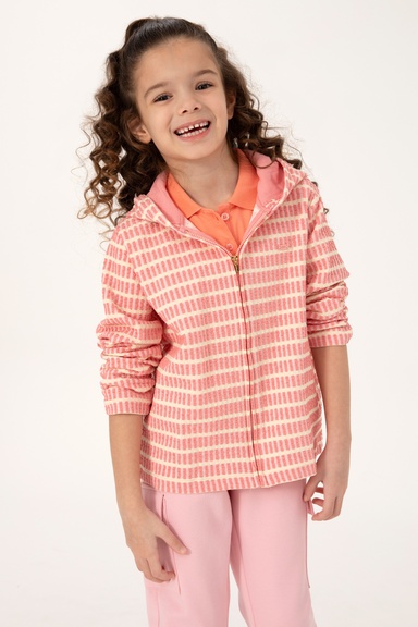 Kız Çocuk Neon Pembe Kapüşonlu Fermuarlı Sweatshirt
