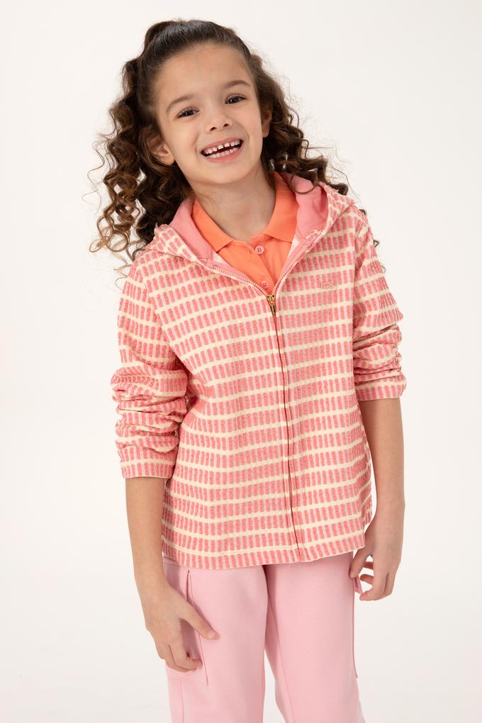 Kız Çocuk Neon Pembe Kapüşonlu Fermuarlı Sweatshirt